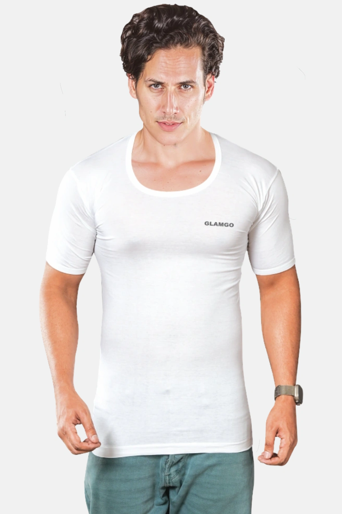 Glamgo Round Neck Sleeve Men's Vest White